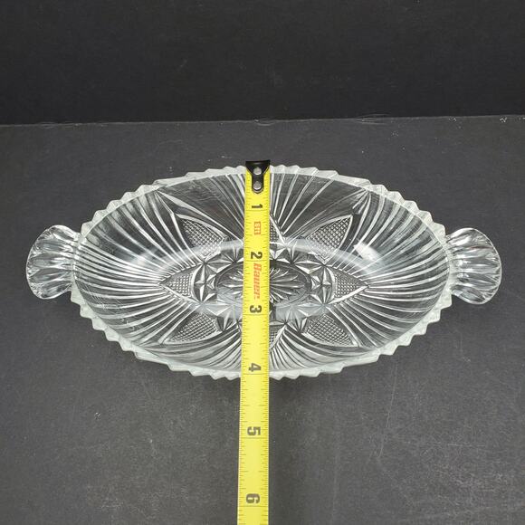 Lot of 4 Hazel Atlas Glass Clear Olive Dish Oval Fan Triangle Tab Handle - Picture 2 of 16